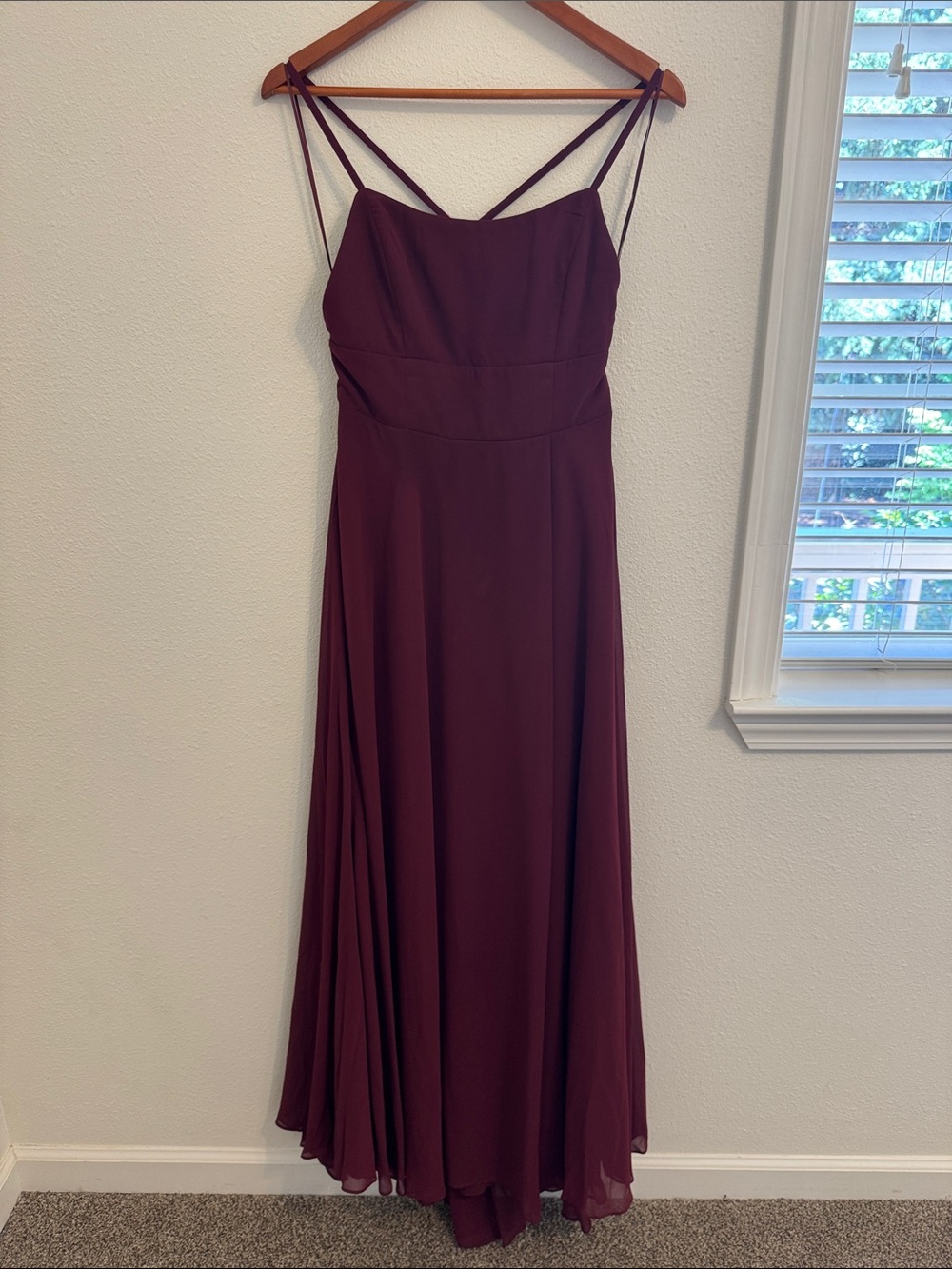 NWT Maniju Wine Burgundy Chiffon Maxi Dress Cutout Formal Bridesmaid Gown M